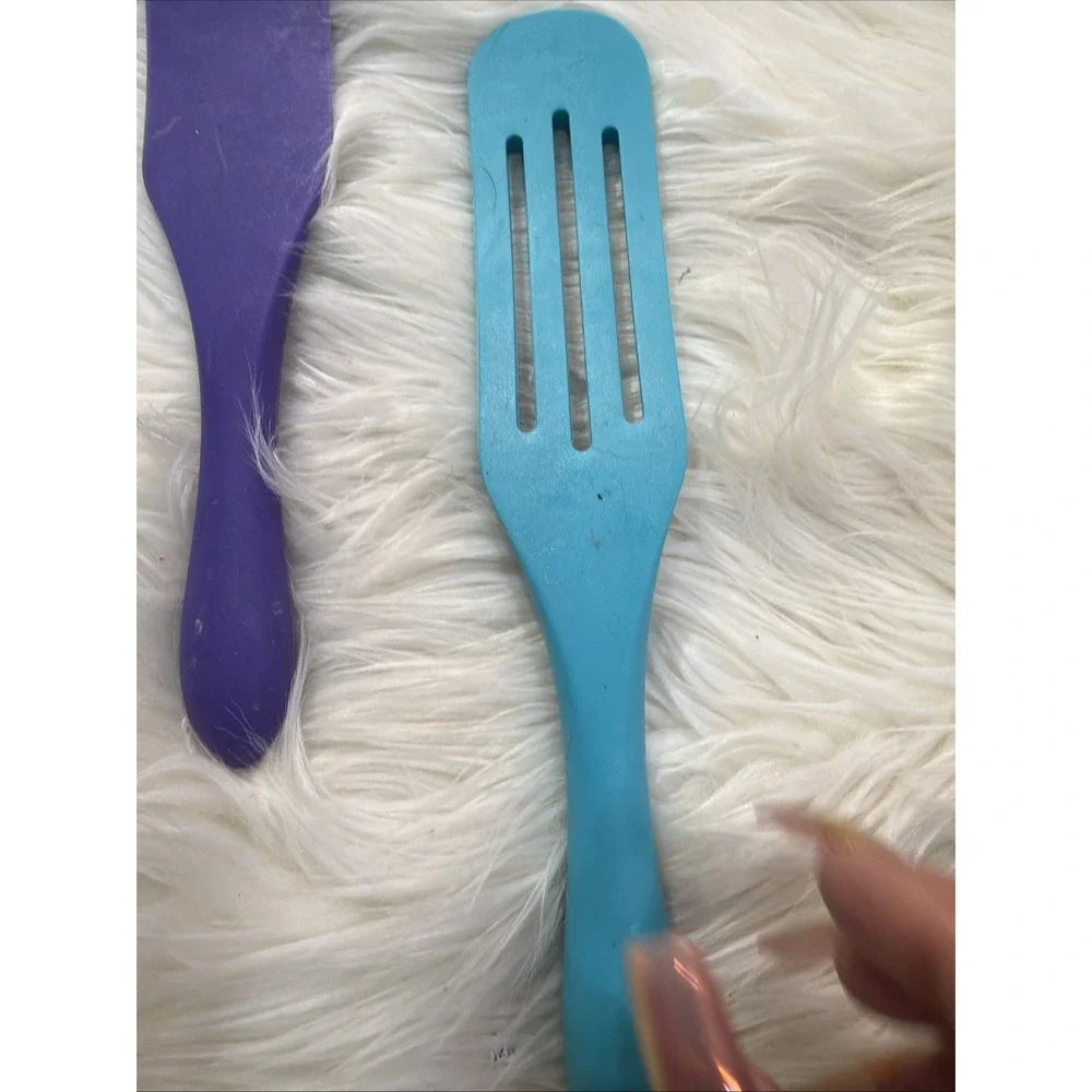 Mad Hungry 2 piece Multi-Use Silicone Spurtle Set Aqua Blue, Purple Jar Scraper